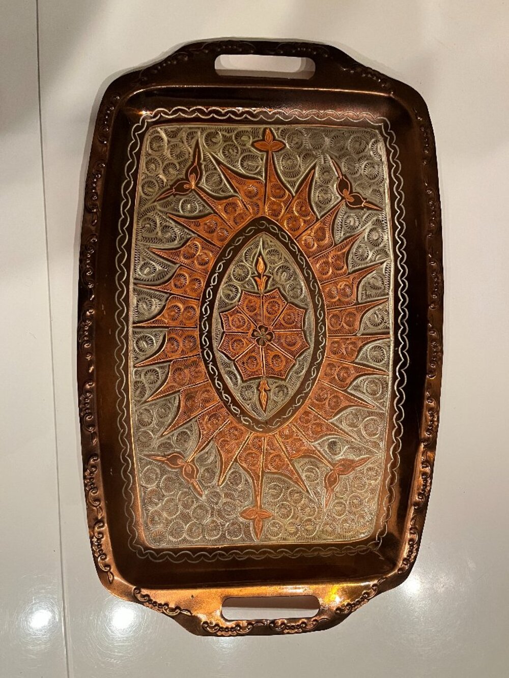 Tray -  Erzincanlılar Turkish Copper Hand-Engraved Tray  Vintage!